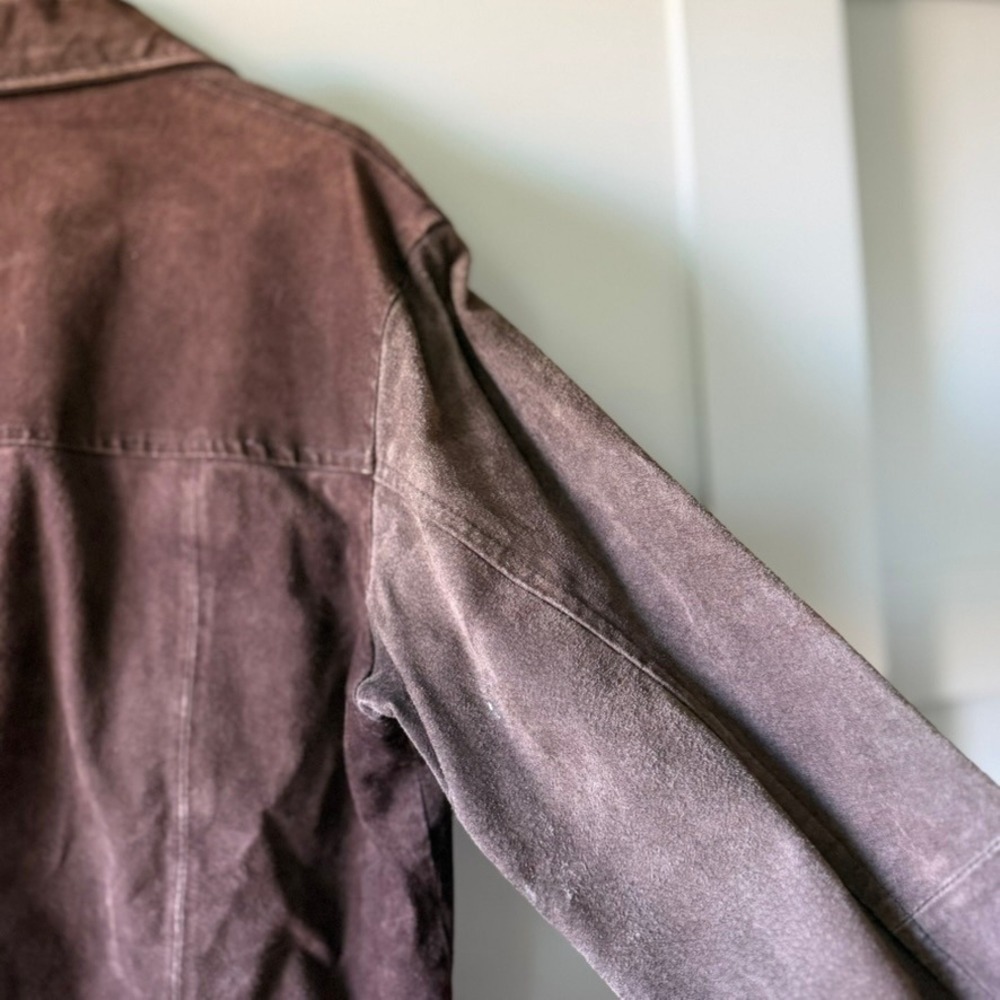 Vintage 26 Red Suede Leather Jacket Mens L Brown Button Coat 90s Distressed FLAW - Picture 16 of 16